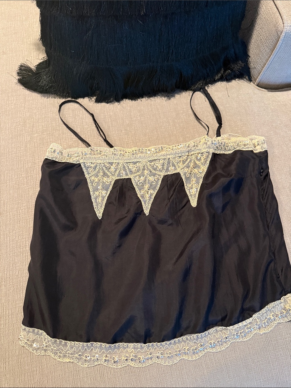 Black Satin Lace-Trim Camisole